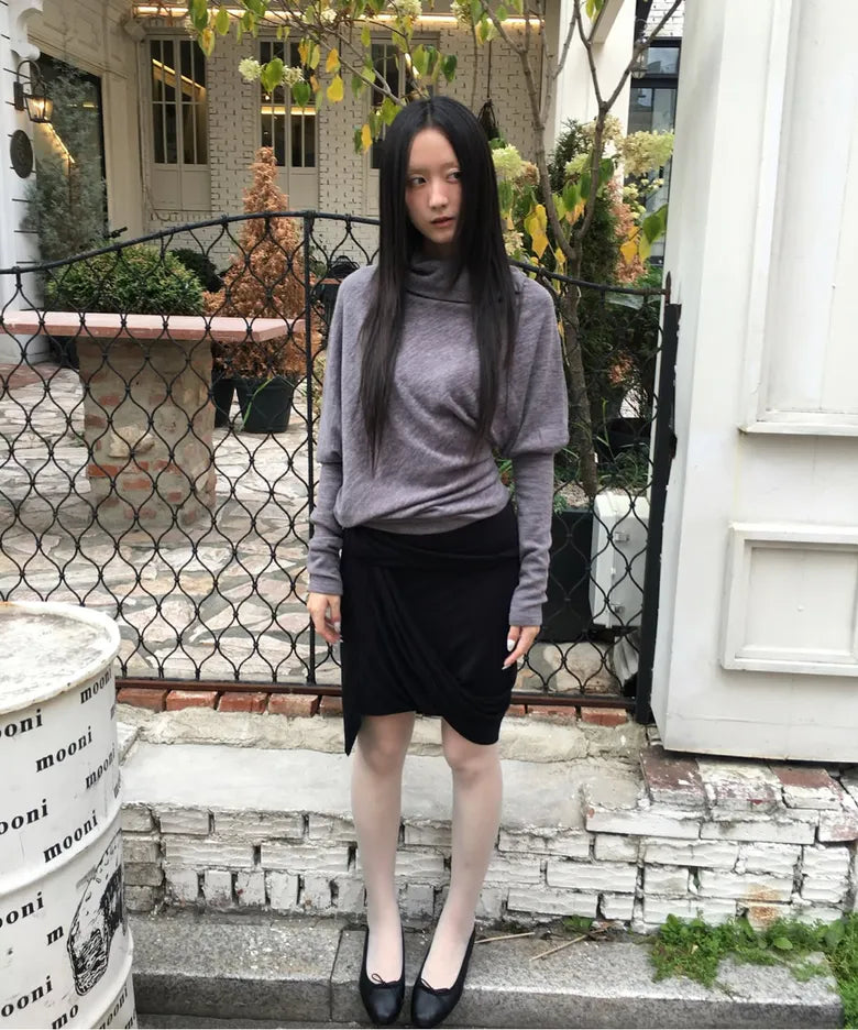 【Flare up】Knit Asymmetrical Long Sleeve - 3 colors