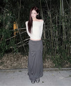 【Flare up】Asymmetrical Draped Long Skirt - 3 colors