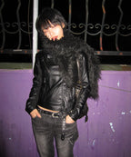 【Flare up】Asymmetrical Biker Leather Jacket [Leather / Black]