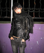 【Flare up】Asymmetrical Biker Leather Jacket [Leather / Black]