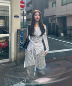 【Flare up】Handmade Twisted One-Shoulder Long Sleeve [Black / White / Gray]