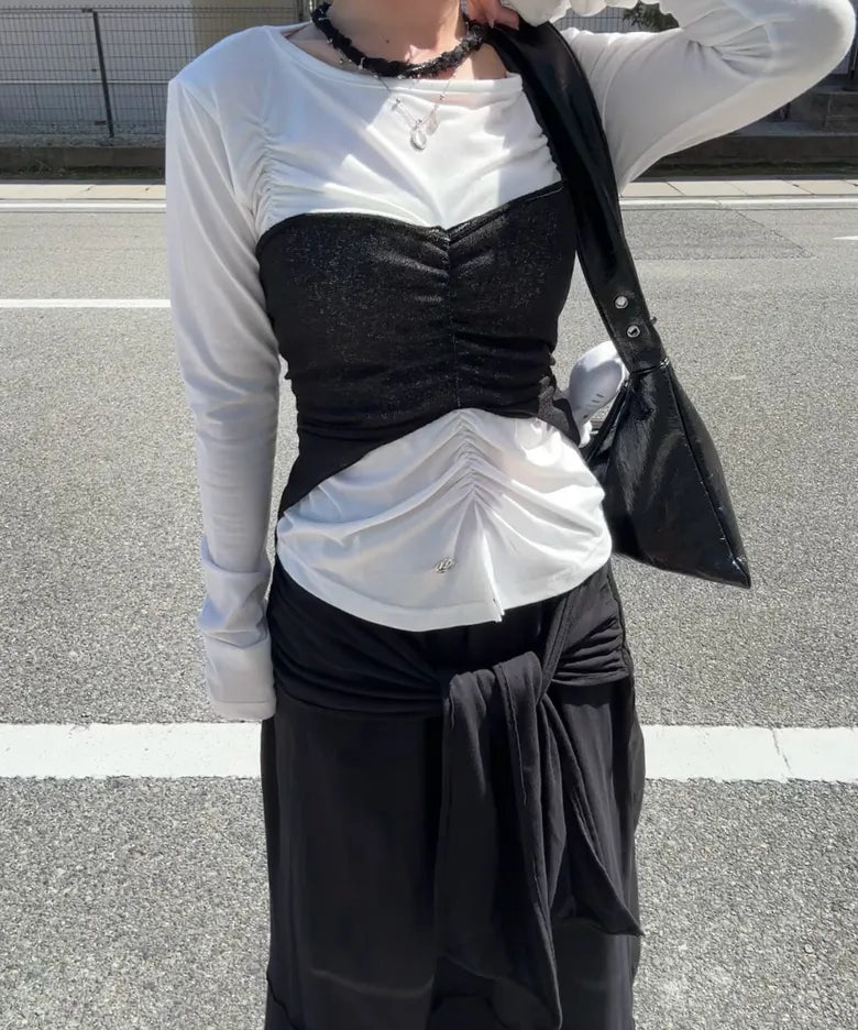 【Flare up】Bustier Layered Long Sleeve - White