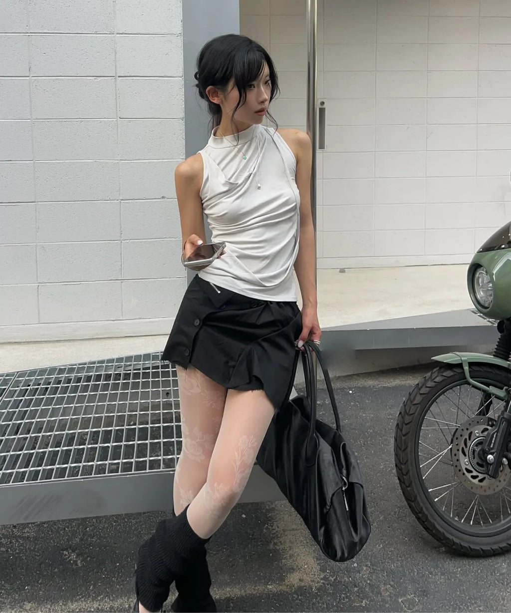 【Flare up】Draped Sleeveless Top [Black / White / Gray]