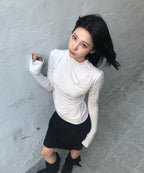 【Flare up】Draped Mock Neck Long Sleeve - 4 colors
