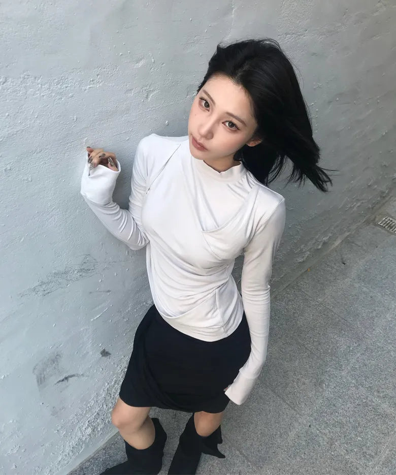 【Flare up】Draped Mock Neck Long Sleeve - 4 colors