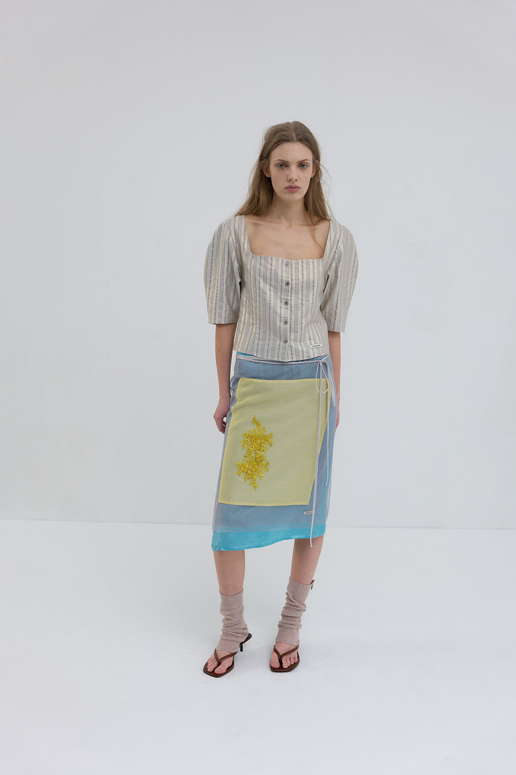 【overdue flair】BEADED LAYERED WRAP SKIRT - YELLOW/BLUE