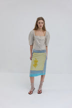 【overdue flair】BEADED LAYERED WRAP SKIRT - YELLOW/BLUE