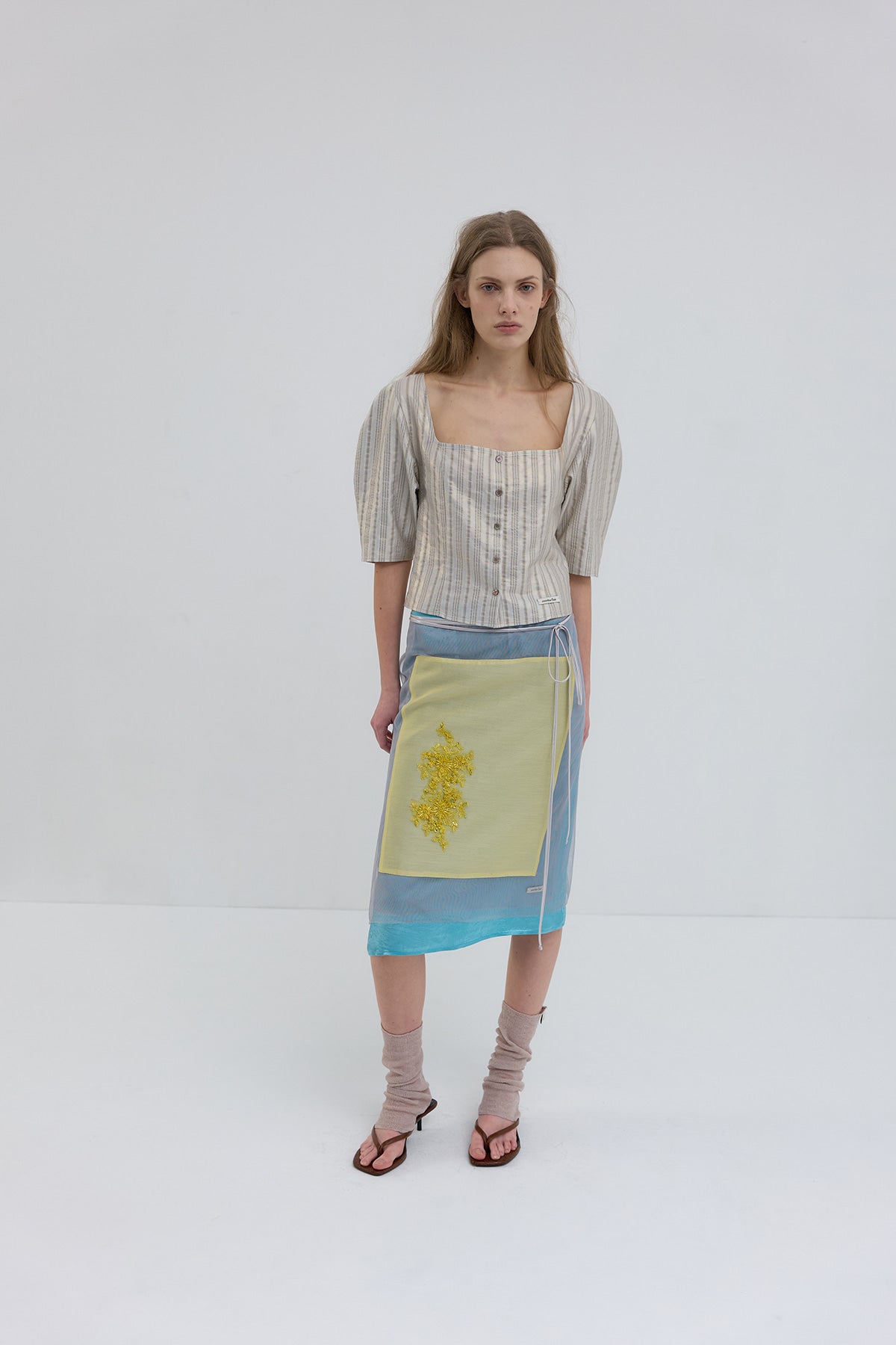 【overdue flair】BEADED LAYERED WRAP SKIRT - YELLOW/BLUE