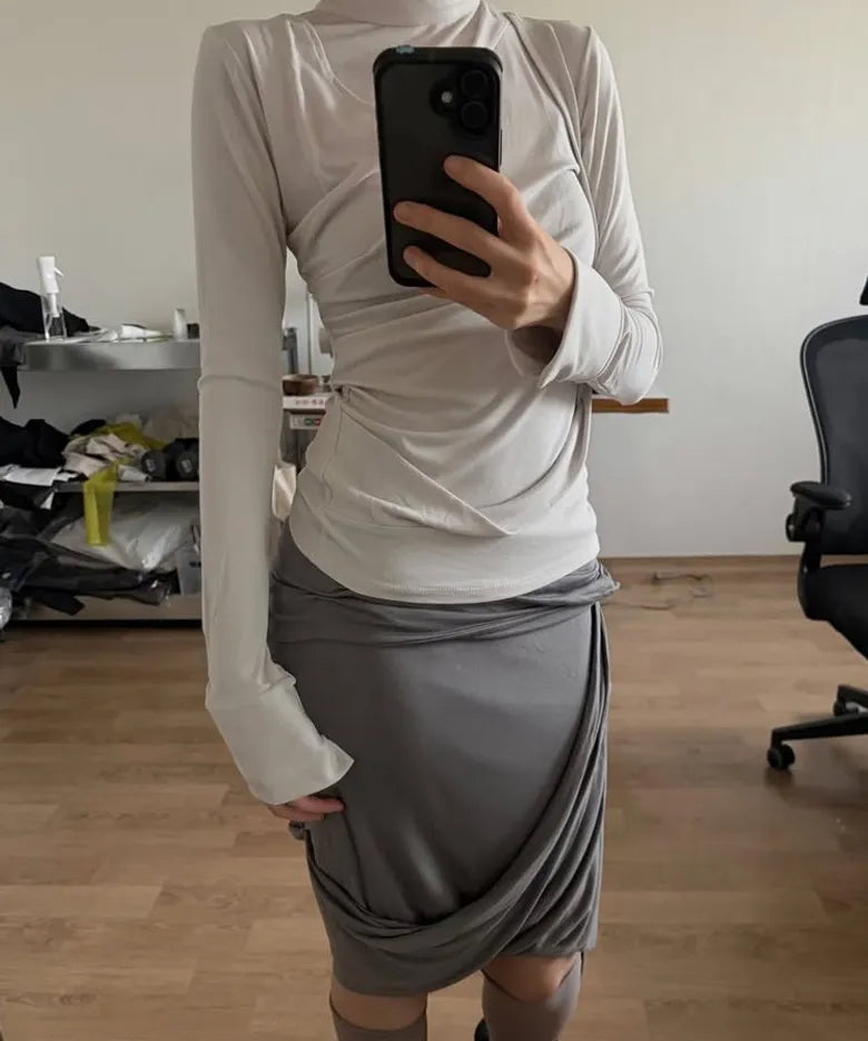 【Flare up】Asymmetrical Midi Skirt  - 2 colors