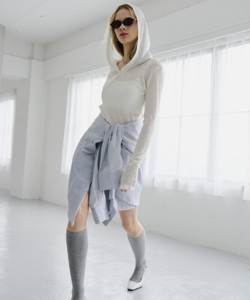 【HANNE】斜排扣連帽透明薄長袖 - 4 colors