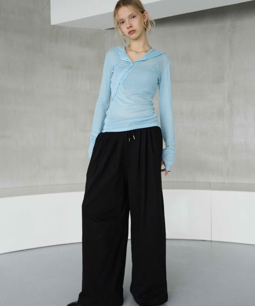 【HANNE】斜排扣連帽透明薄長袖 - 4 colors