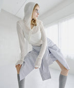 【HANNE】斜排扣連帽透明薄長袖 - 4 colors