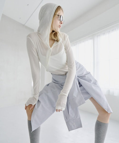 【HANNE】斜排扣連帽透明薄長袖 - 4 colors