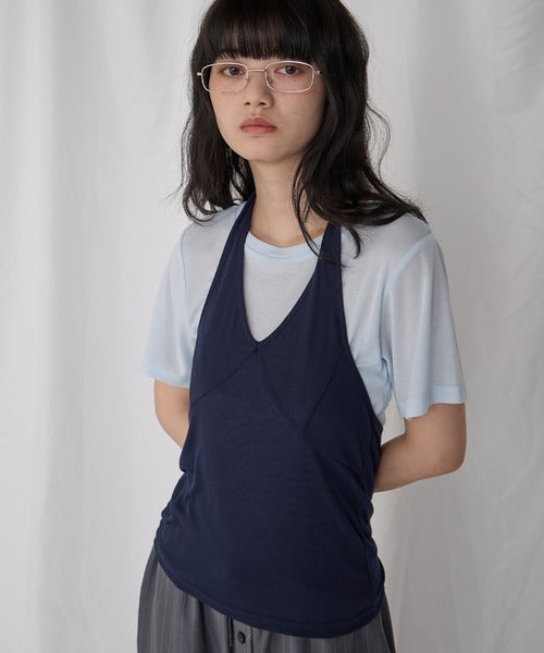 兩件式分層短袖（掛脖背心＋短袖） - 4 colors