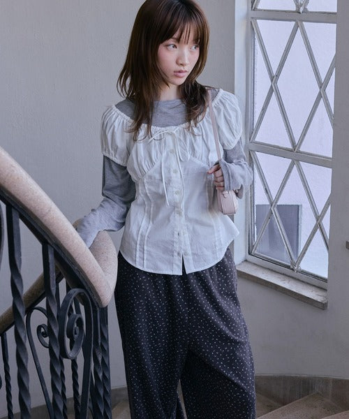 2WAY泡泡袖蝴蝶結短袖 - 4 colors