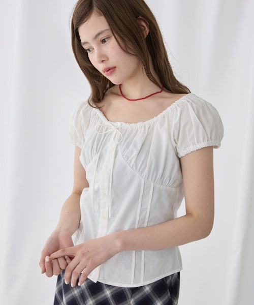 2WAY泡泡袖蝴蝶結短袖 - 4 colors