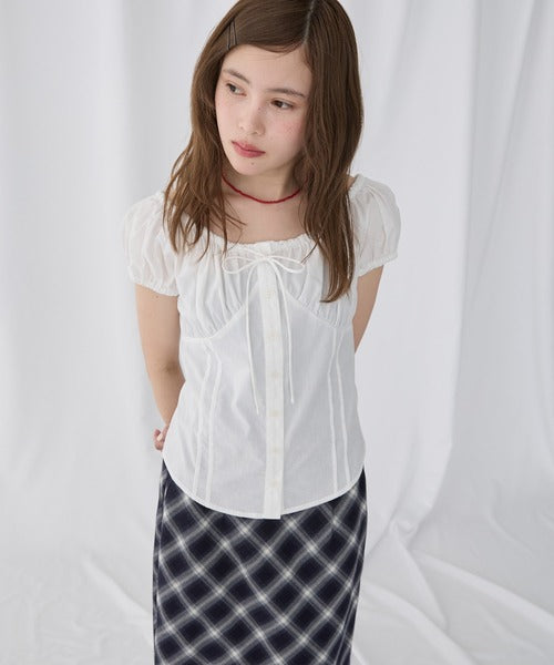 2WAY泡泡袖蝴蝶結短袖 - 4 colors