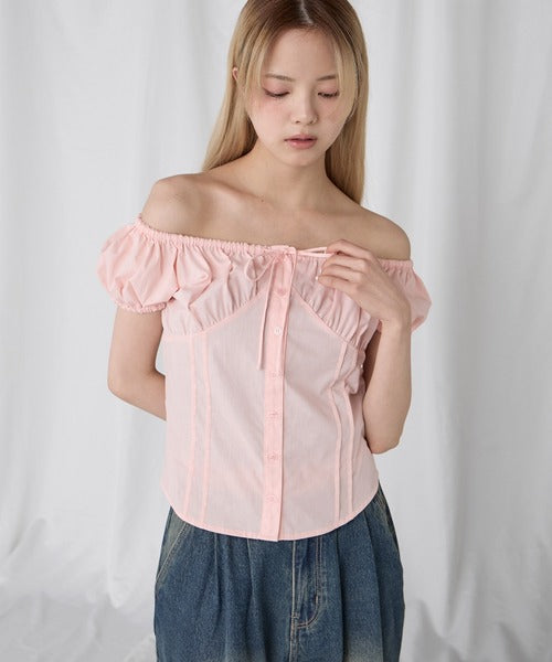 2WAY泡泡袖蝴蝶結短袖 - 4 colors