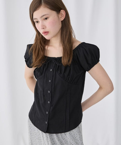 2WAY泡泡袖蝴蝶結短袖 - 4 colors