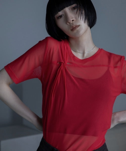 【VACANCY】抓皺透明感五分袖 [3 colors]