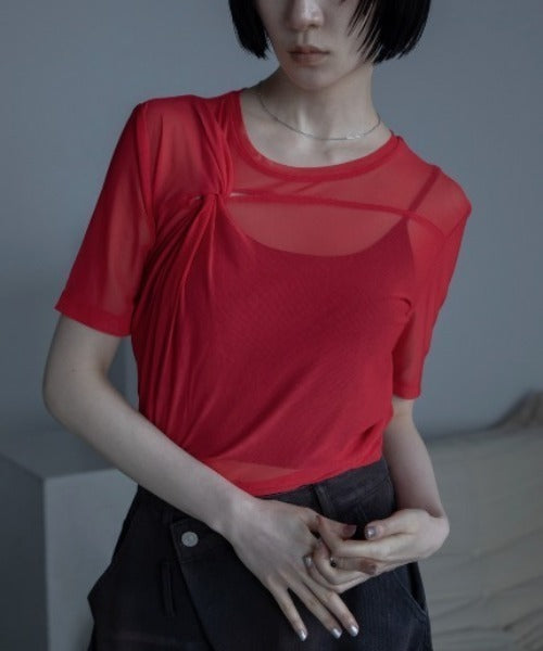 【VACANCY】抓皺透明感五分袖 [3 colors]