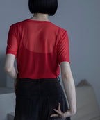 【VACANCY】抓皺透明感五分袖 [3 colors]
