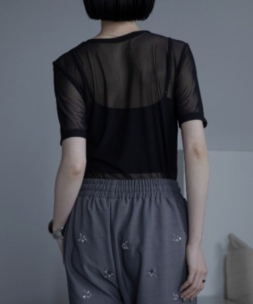 【VACANCY】抓皺透明感五分袖 [3 colors]