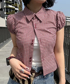 【JEANASIS x 25quee】格子澎澎短袖襯衫 - 3 colors