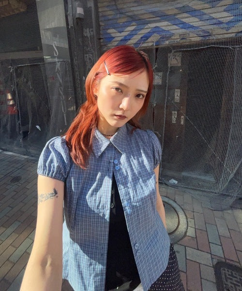 【JEANASIS x 25quee】格子澎澎短袖襯衫 - 3 colors