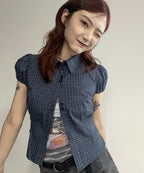【JEANASIS x 25quee】格子澎澎短袖襯衫 - 3 colors