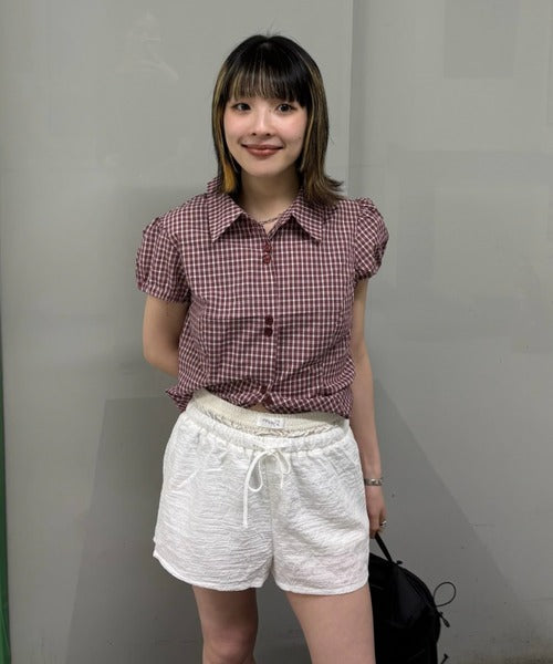 【JEANASIS x 25quee】格子澎澎短袖襯衫 - 3 colors