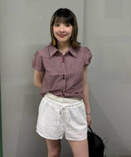 【JEANASIS x 25quee】格子澎澎短袖襯衫 - 3 colors