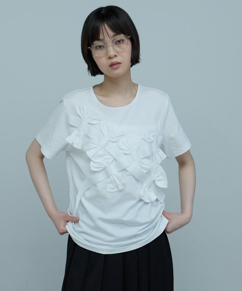 蝴蝶結剪裁縫製短袖 - 3 colors