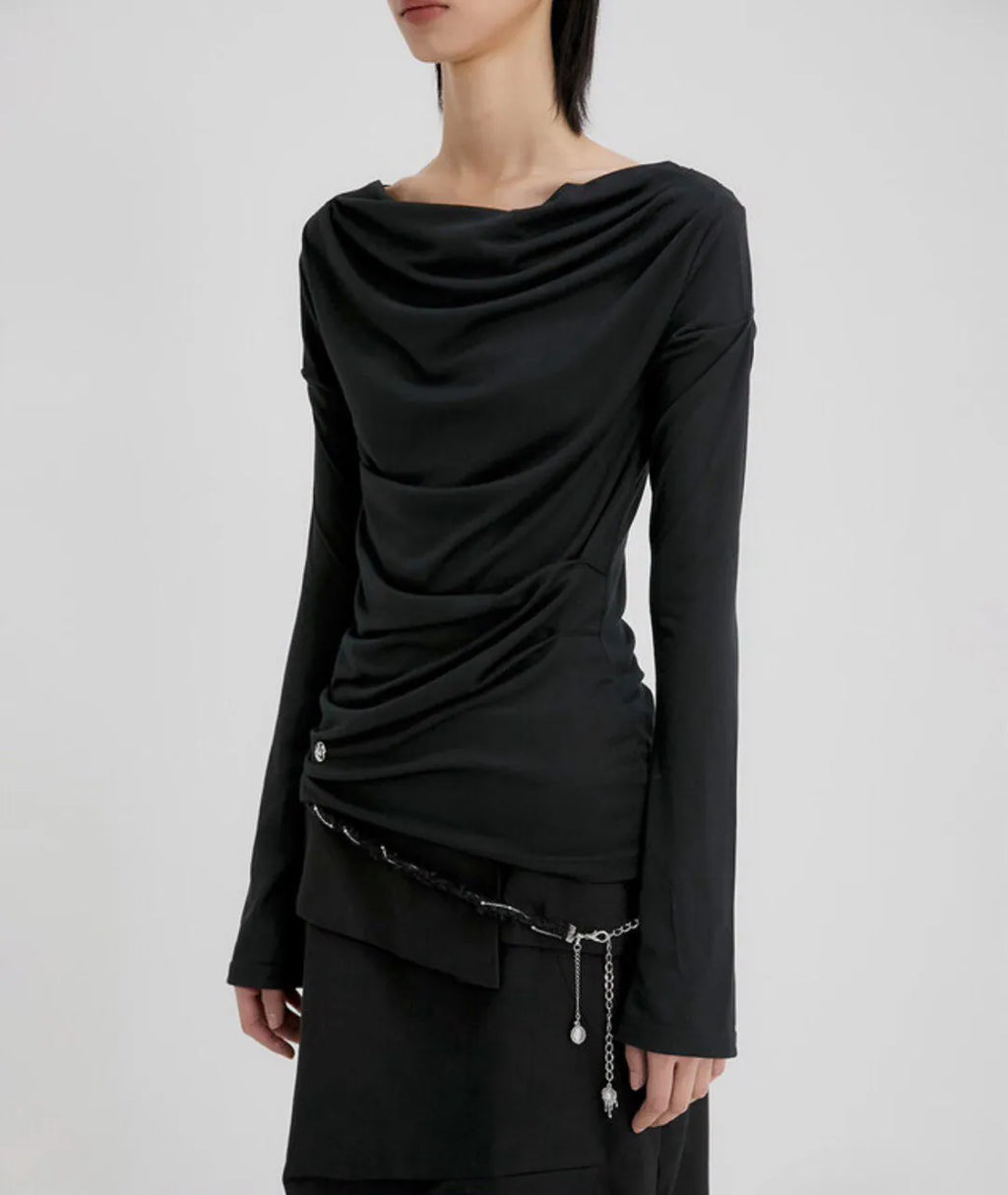 【Flare up】Drape Long Sleeve [Black / Grey]