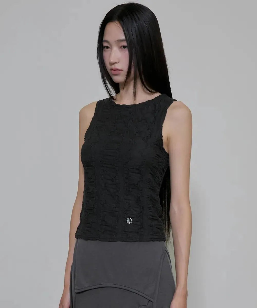 【Flare up】Crinkled Sleeveless [Black / White / Gray]