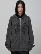 【Flare up】Ruffle Zip Hoodie  [Black / Gray / Dark gray / Cream]