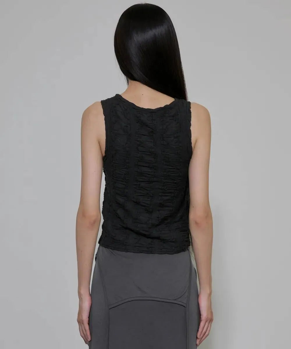 【Flare up】Crinkled Sleeveless [Black / White / Gray]