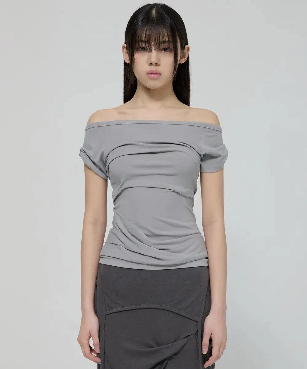【Flare up】Draped Top [Black / White / Gray]