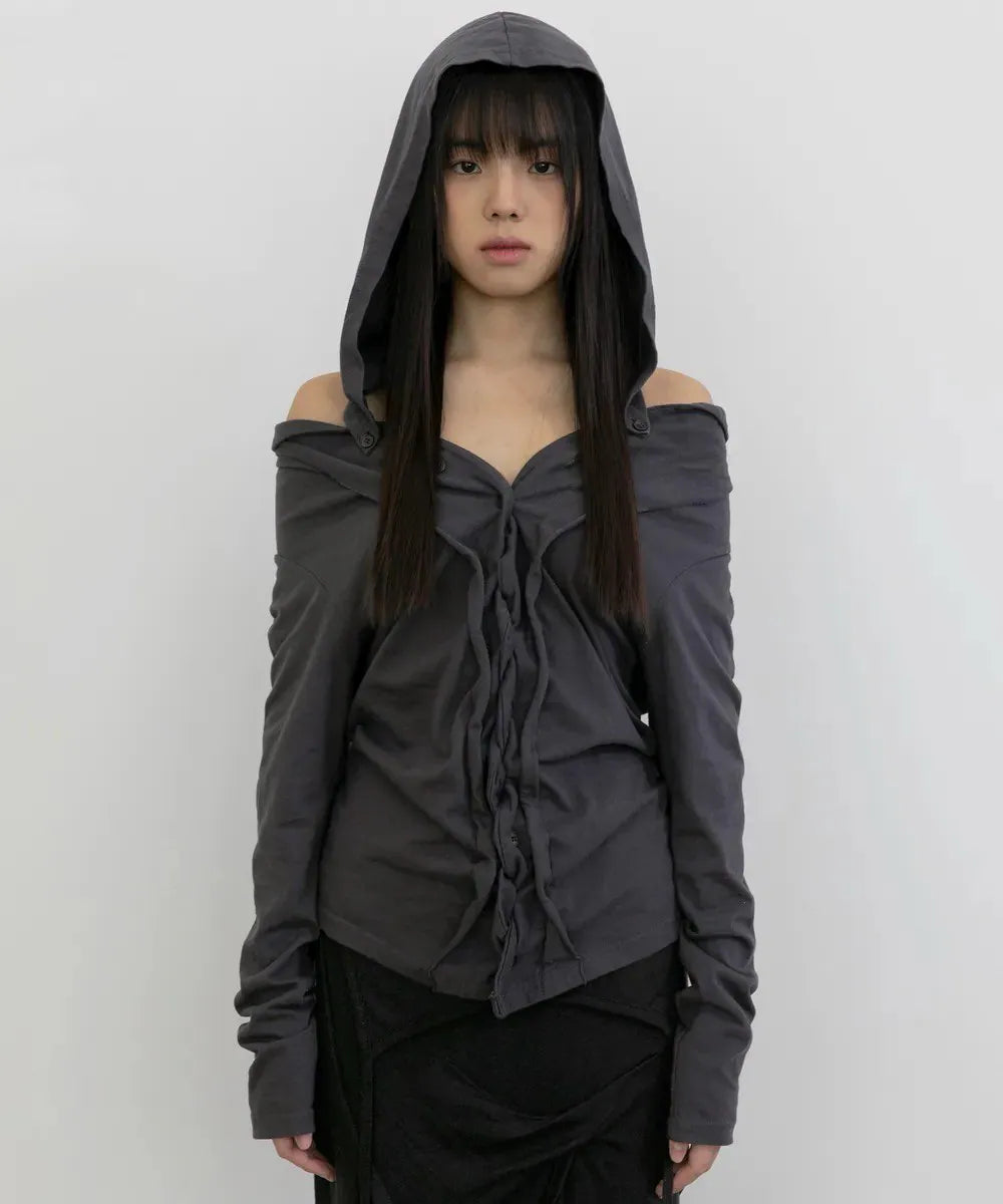 【Flare up】Braided Cardigan  [Black / Charcoal]