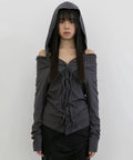 【Flare up】Braided Cardigan  [Black / Charcoal]