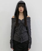 【Flare up】Braided Cardigan  [Black / Charcoal]