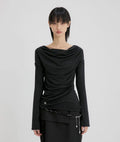 【Flare up】Drape Long Sleeve [Black / Grey]