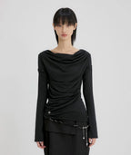 【Flare up】Drape Long Sleeve [Black / Grey]