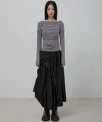 【Flare up】Asymmetrical Draped Long Sleeve [Grey]