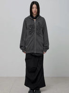 【Flare up】Ruffle Zip Hoodie  [Black / Gray / Dark gray / Cream]