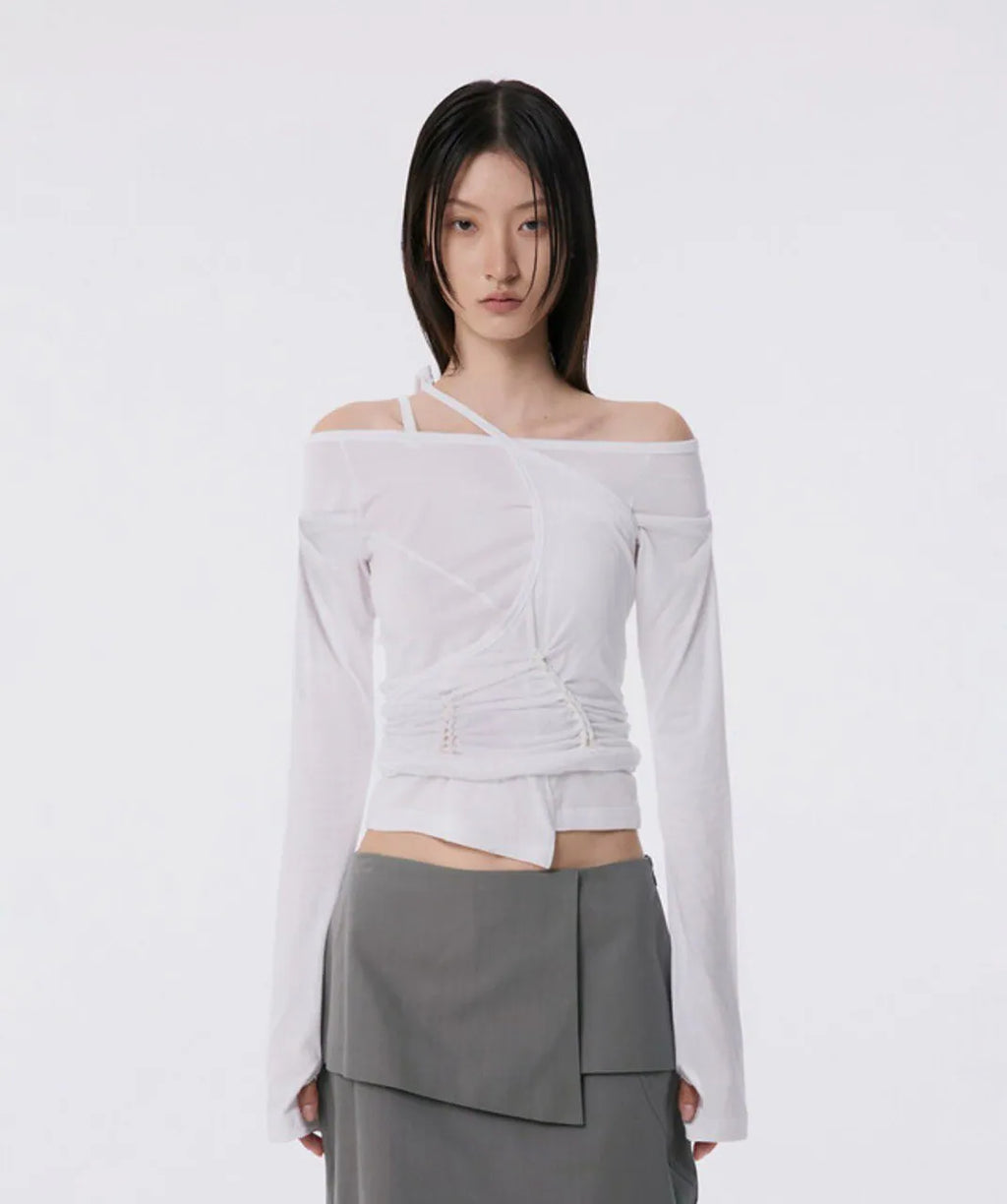 【Flare up】Handmade Twisted Layered Long Sleeve [Black / Charcoal / White]