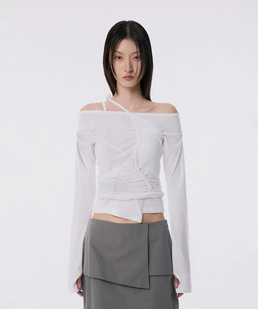 【Flare up】Handmade Twisted Layered Long Sleeve [Black / Charcoal / White]