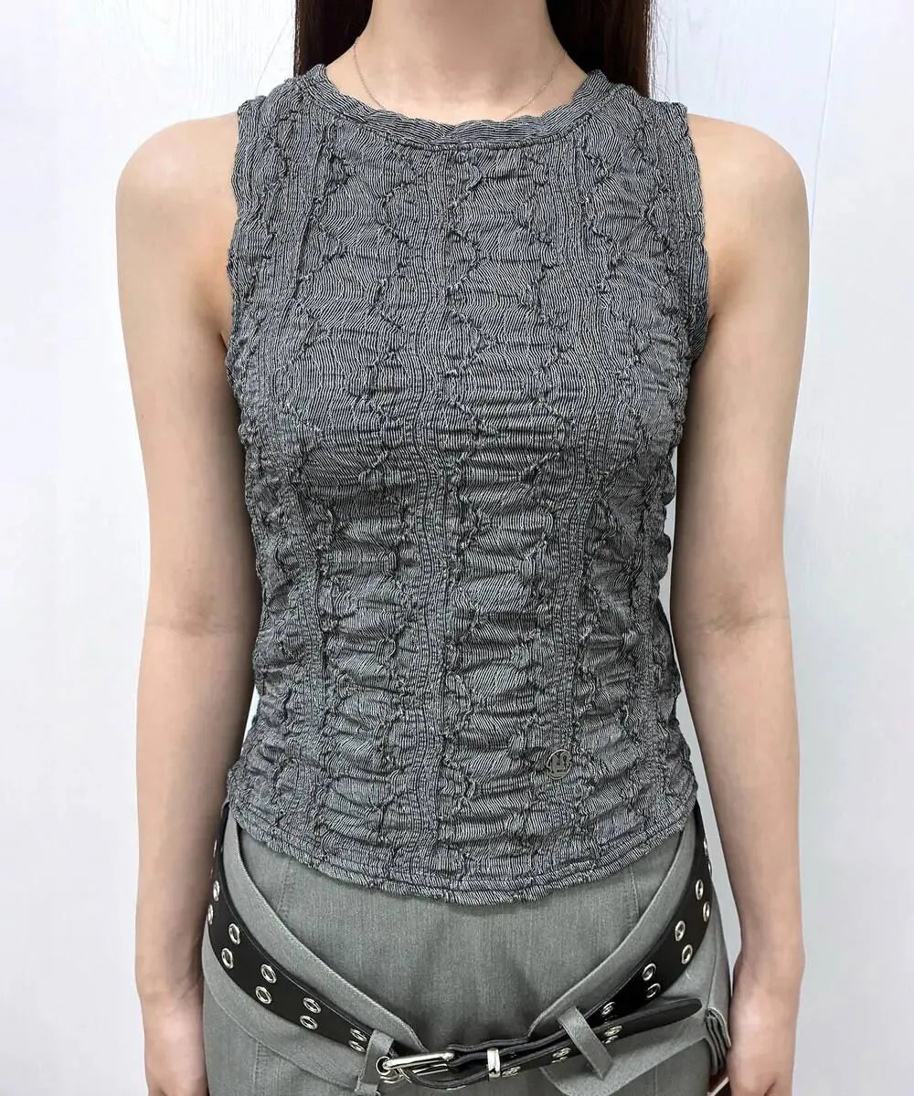 【Flare up】Crinkled Sleeveless [Black / White / Gray]