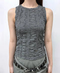 【Flare up】Crinkled Sleeveless [Black / White / Gray]