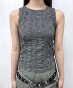 【Flare up】Crinkled Sleeveless [Black / White / Gray]
